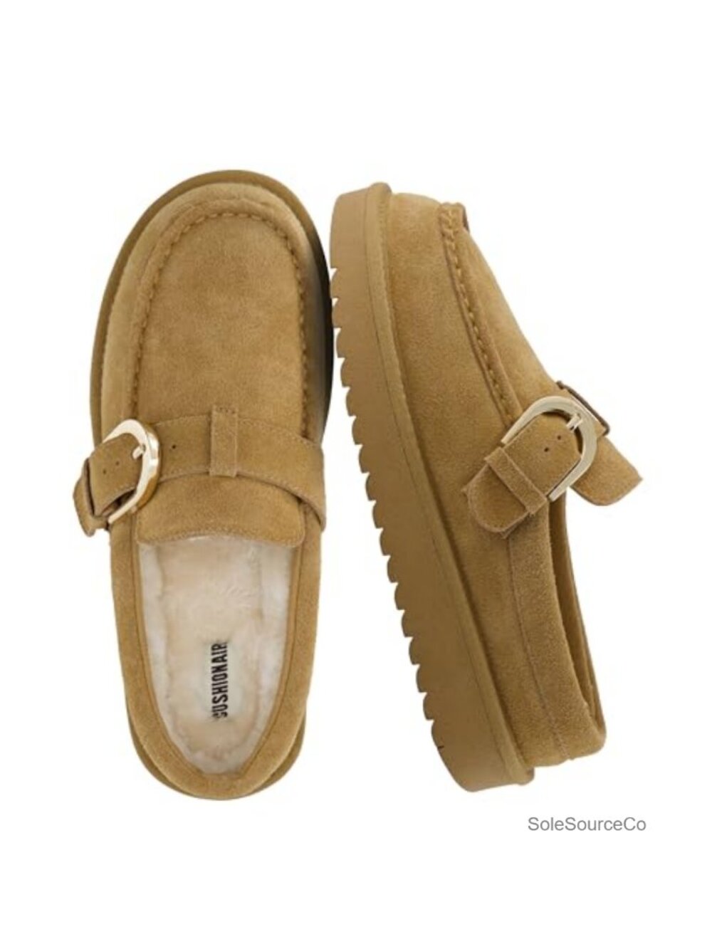 Genuine Suede Women's Mule Clogs with Buckle and Faux Fur Memory Foam Footbed